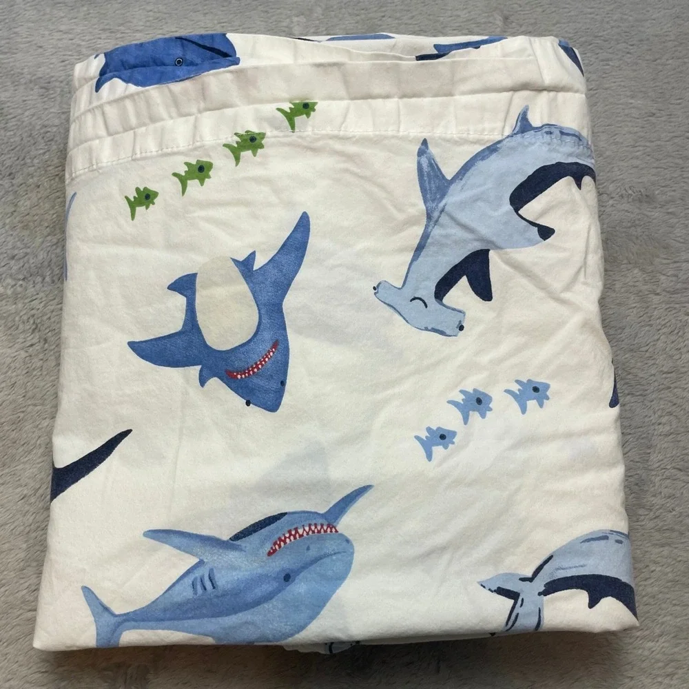 Pottery Barn Kids Shark Bite Flat Sheet Size Twin White Nautical Ocean Bedding